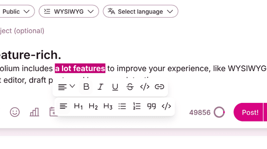 Screenshot of post editor with WYSIWYG formatting options