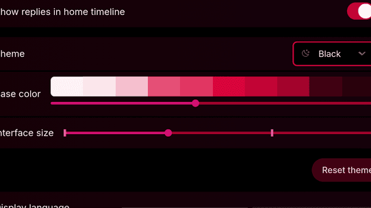 Screenshot of theme settings with theme and accent color options